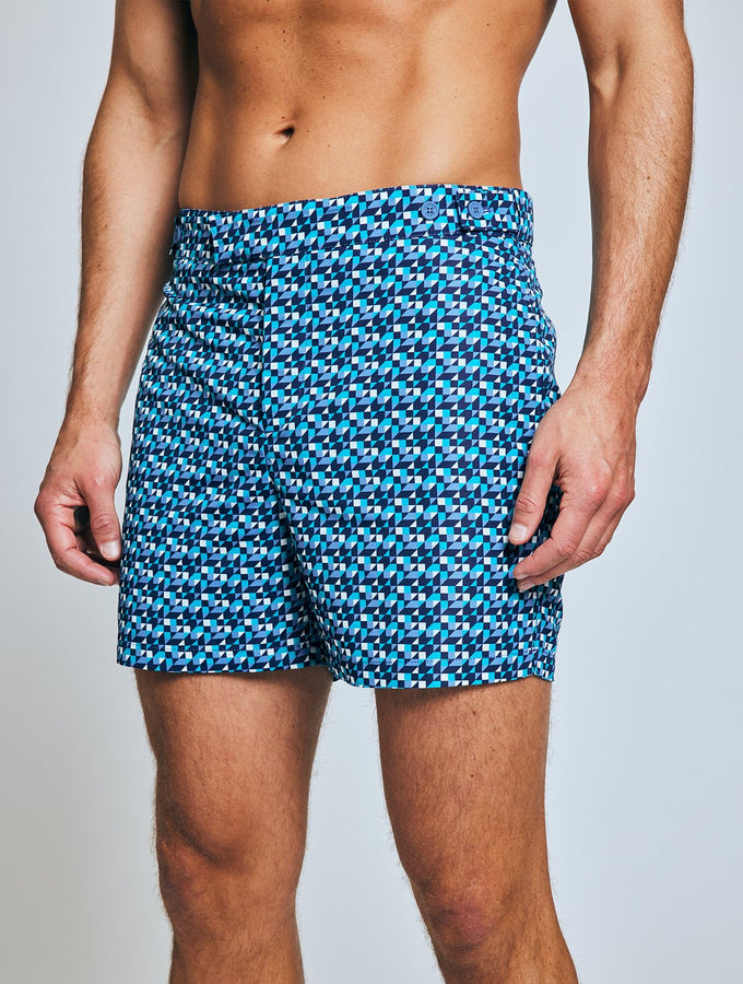 TAILORED SWIM SHORTS SQUARE TILE PRINT