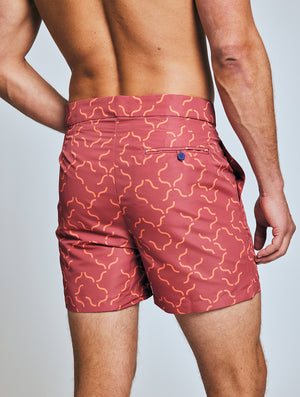 TAILORED SWIM SHORTS LINEAR TILE PRINT