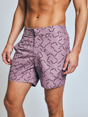 CLASSIC SWIM SHORTS  LINEAR TILE PRINT